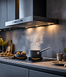 Modern kitchen chimney and hob setup