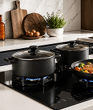 Kitchen hob with cookware