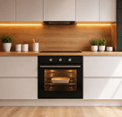 Built-in oven with wooden cabinets
